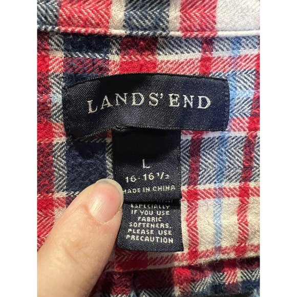Lands' End Red Blue Plaid Button Up Shirt Men's Size Large L - Picture 5 of 6